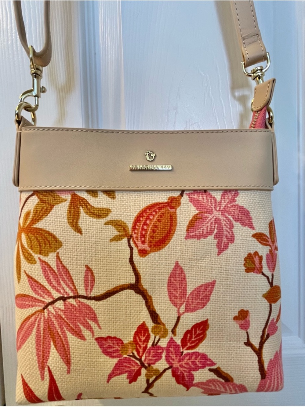 Floral Spartina 449 Crossbody Bag in Beige and Pink - Picture 2 of 4